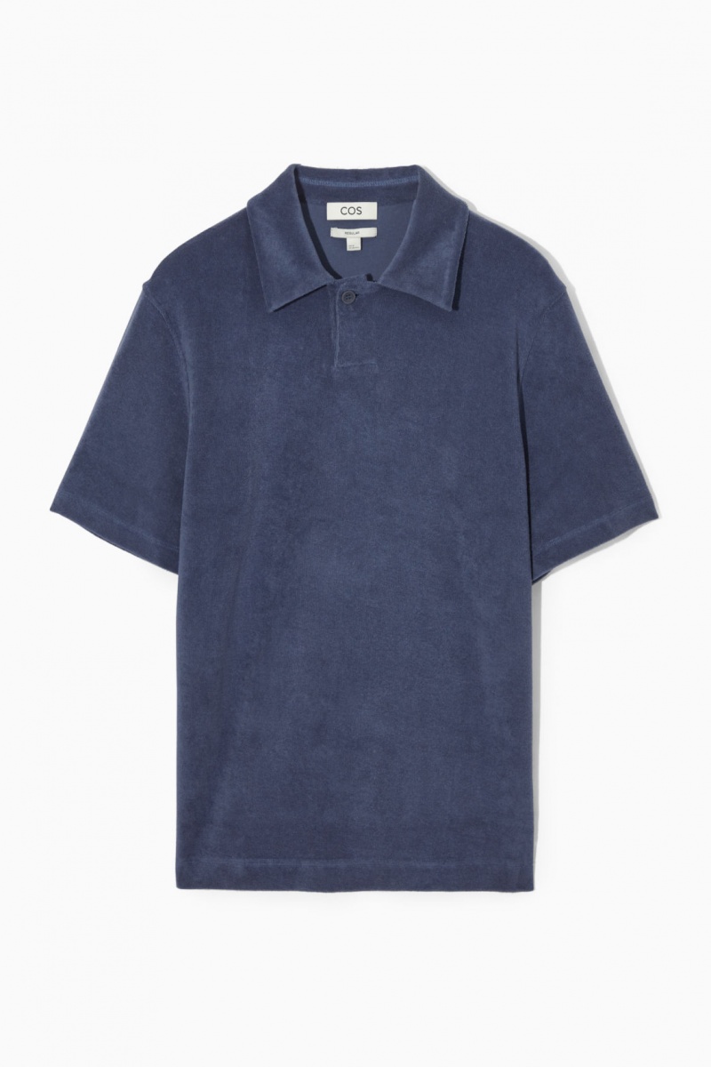 Men's COS Toweling Polo Shirts Dark Blue NZ-82OEULNJB