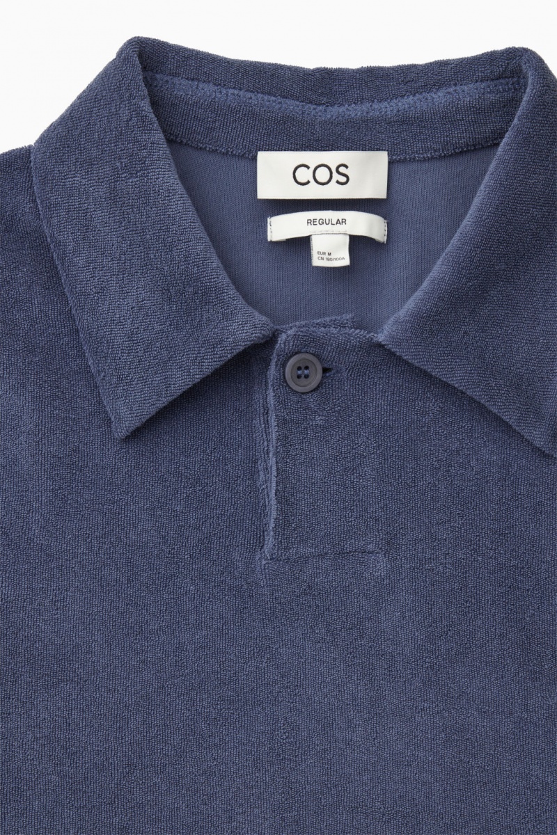 Men's COS Toweling Polo Shirts Dark Blue NZ-82OEULNJB