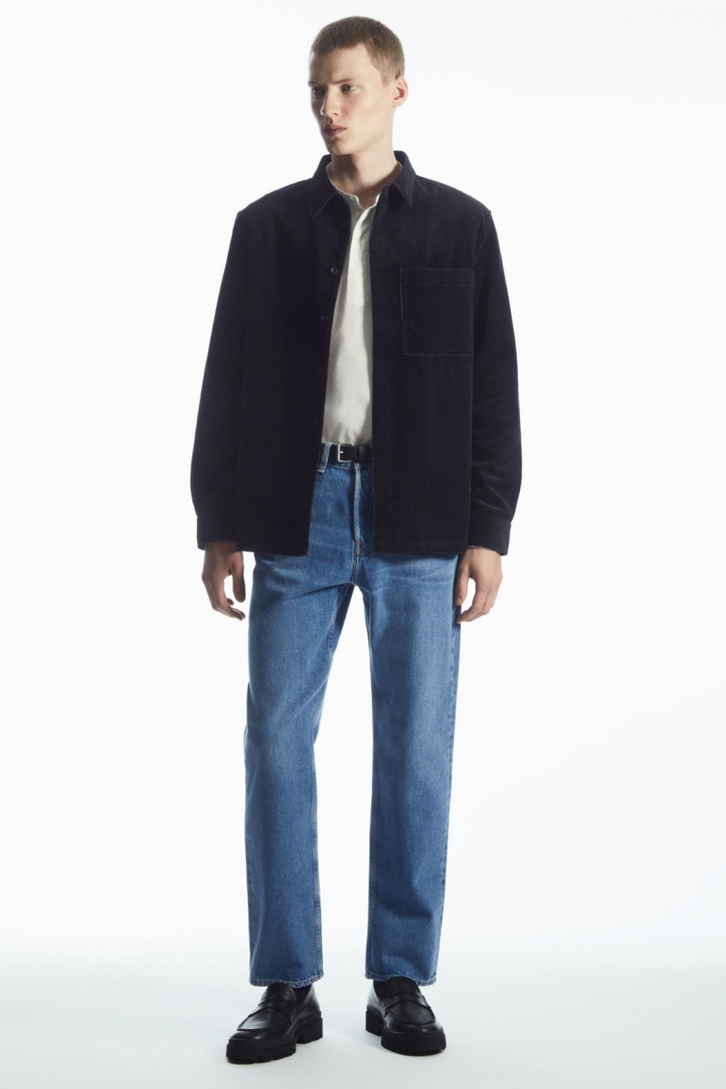 Men's COS Utility-Style Corduroy Overshirt Shirts Navy NZ-48BKYAWRF
