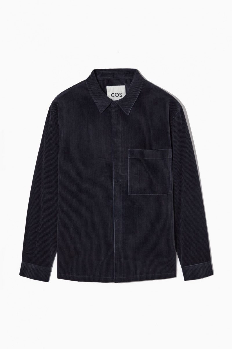 Men's COS Utility-Style Corduroy Overshirt Shirts Navy NZ-48BKYAWRF