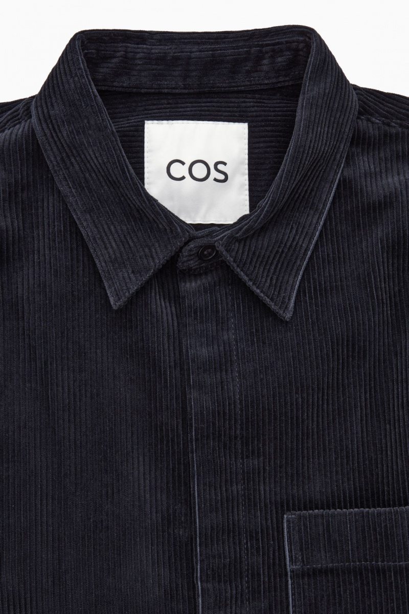 Men's COS Utility-Style Corduroy Overshirt Shirts Navy NZ-48BKYAWRF