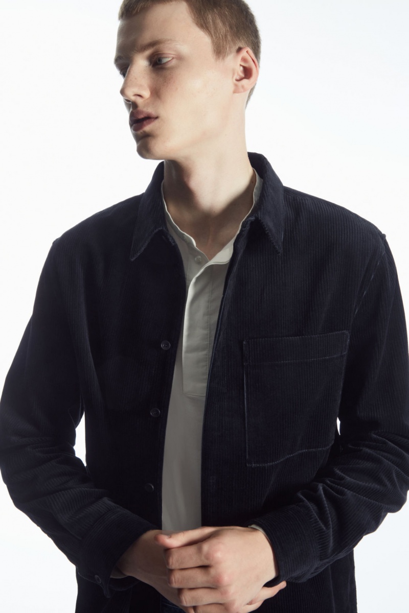 Men\'s COS Utility-Style Corduroy Overshirt Shirts Navy NZ-48BKYAWRF
