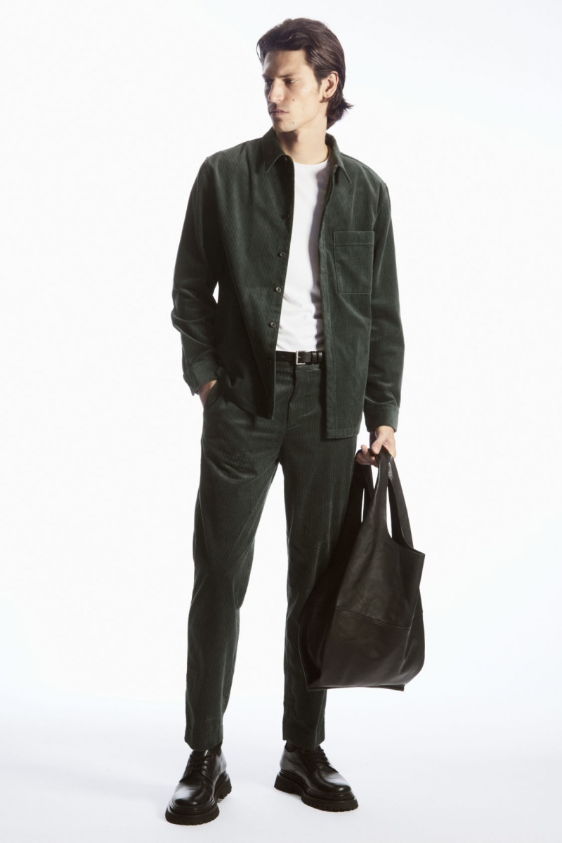 Men's COS Utility-Style Corduroy Overshirt Shirts Dark Green NZ-89ARVEBOZ