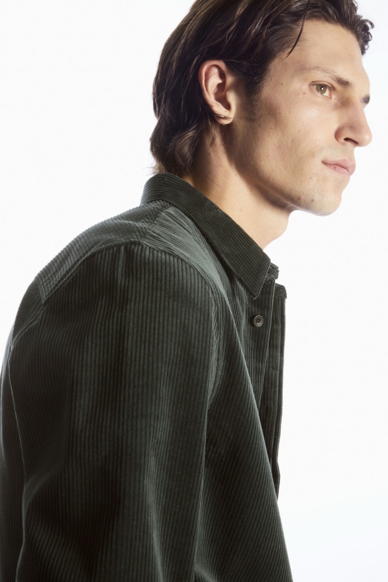 Men's COS Utility-Style Corduroy Overshirt Shirts Dark Green NZ-89ARVEBOZ