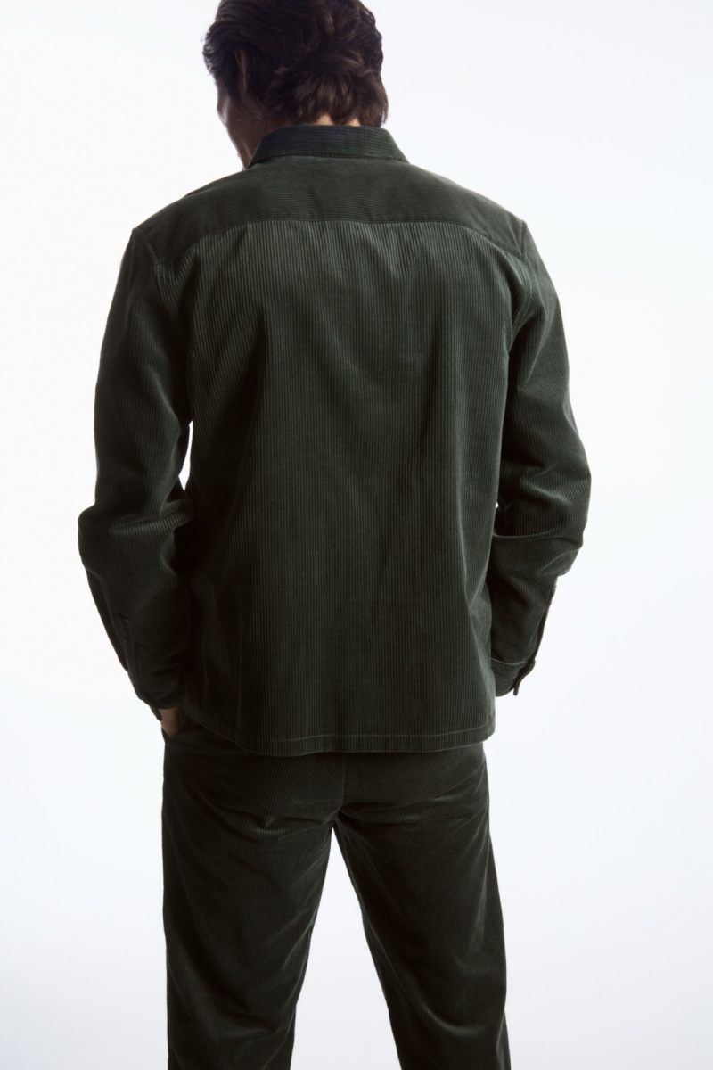Men's COS Utility-Style Corduroy Overshirt Shirts Dark Green NZ-89ARVEBOZ