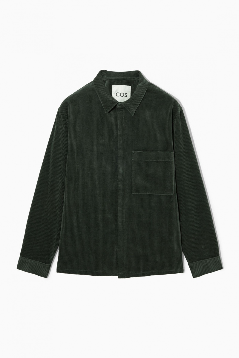 Men's COS Utility-Style Corduroy Overshirt Shirts Dark Green NZ-89ARVEBOZ