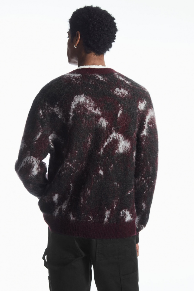 Men's COS V-Neck Brushed Mohair-Blend Cardigan Burgundy / Black NZ-59FSHUYME