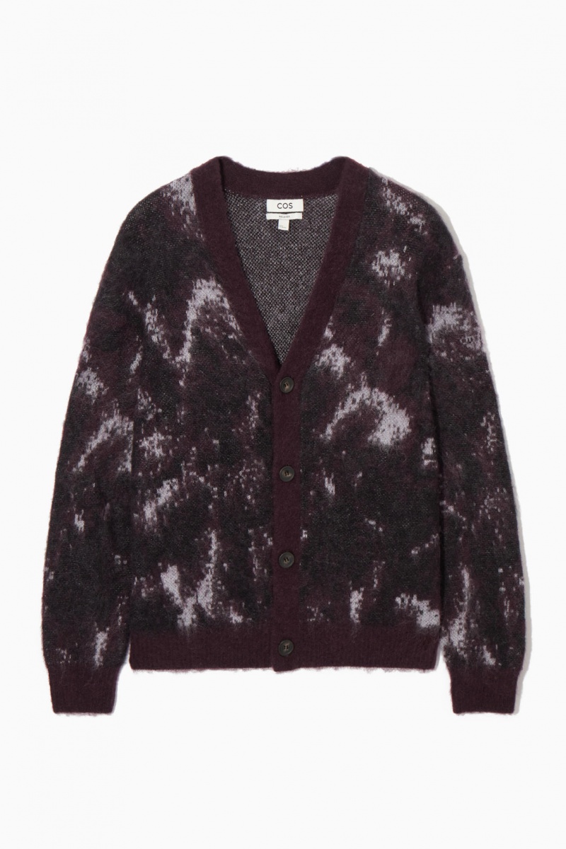 Men's COS V-Neck Brushed Mohair-Blend Cardigan Burgundy / Black NZ-59FSHUYME