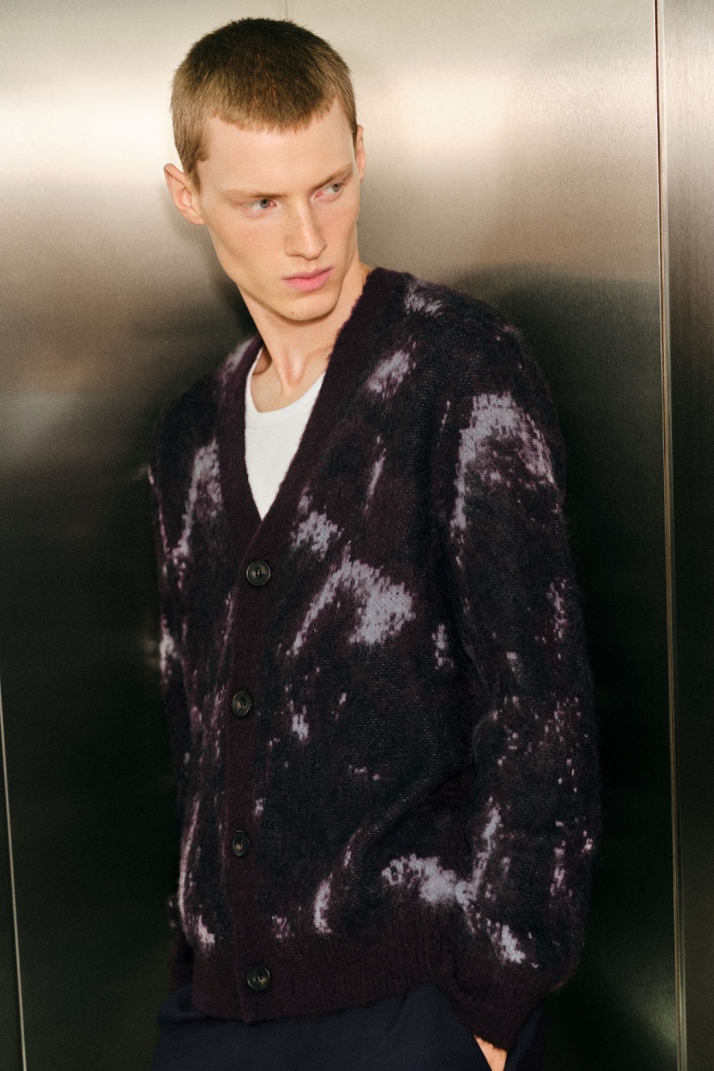 Men's COS V-Neck Brushed Mohair-Blend Cardigan Burgundy / Black NZ-59FSHUYME