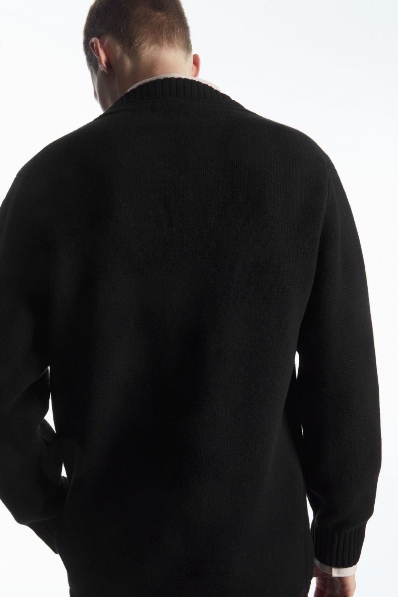 Men's COS V-Neck Wool-Blend Cardigan Black NZ-80TLJVYQA