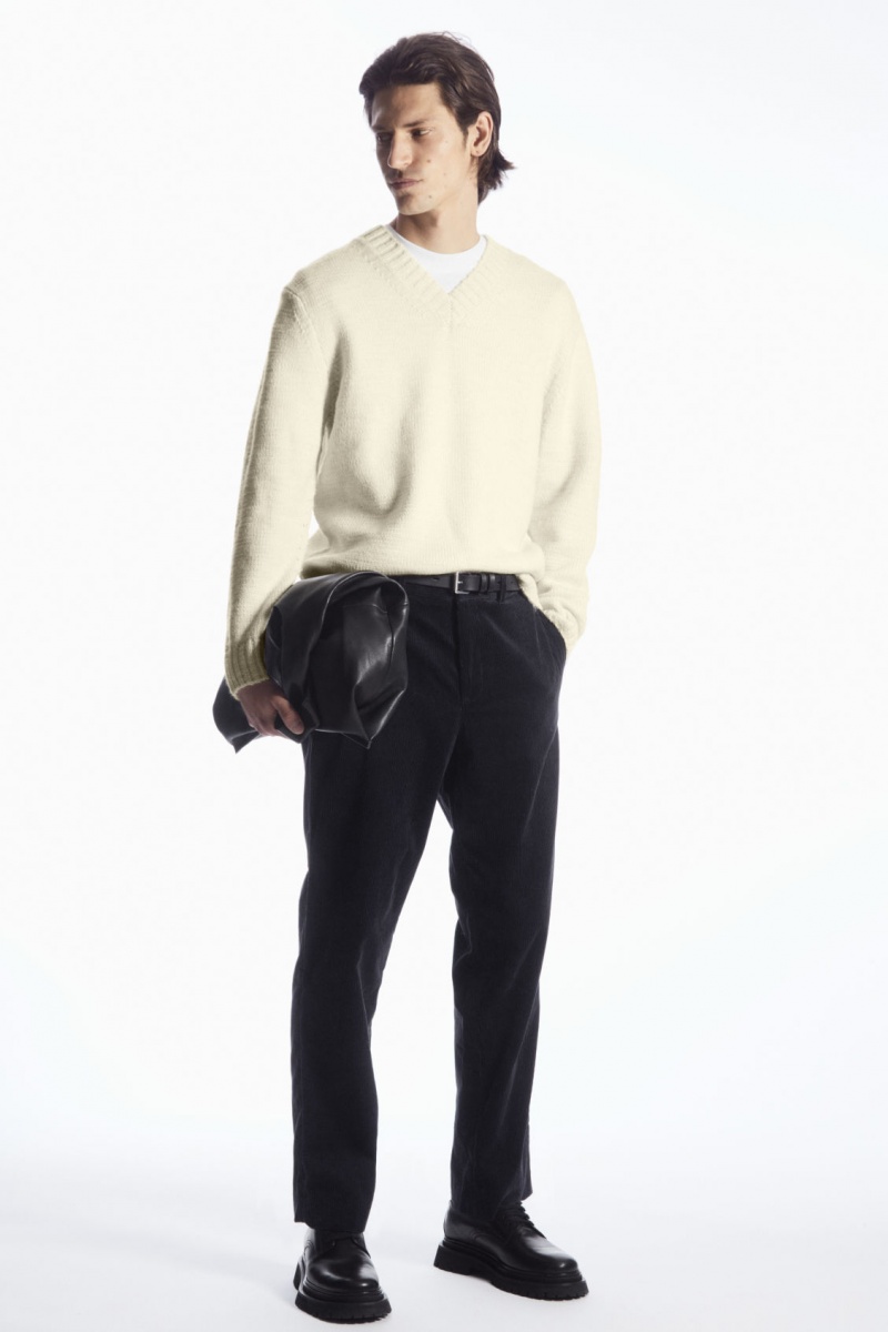 Men's COS V-Neck Wool Sweaters Cream NZ-72SCRQGYB