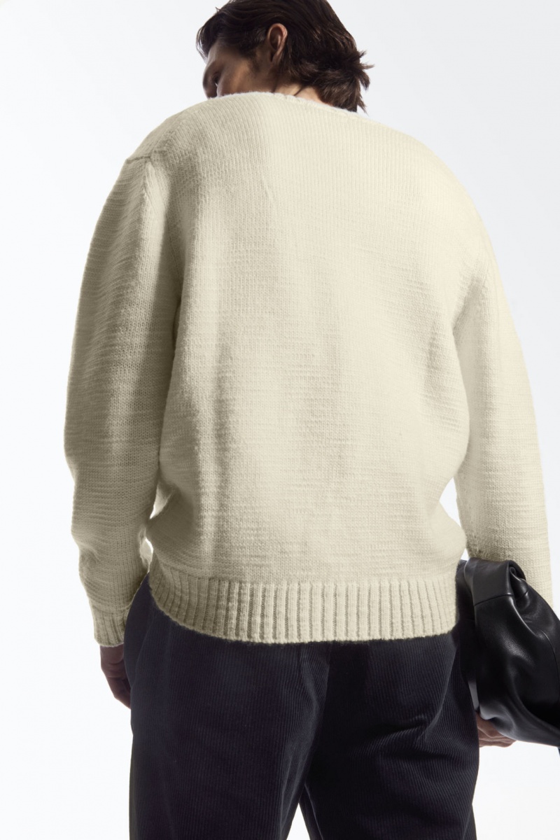 Men's COS V-Neck Wool Sweaters Cream NZ-72SCRQGYB