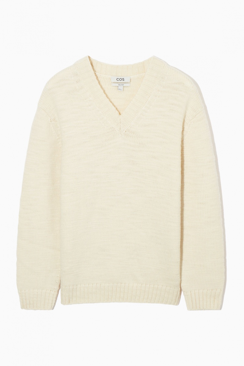 Men's COS V-Neck Wool Sweaters Cream NZ-72SCRQGYB