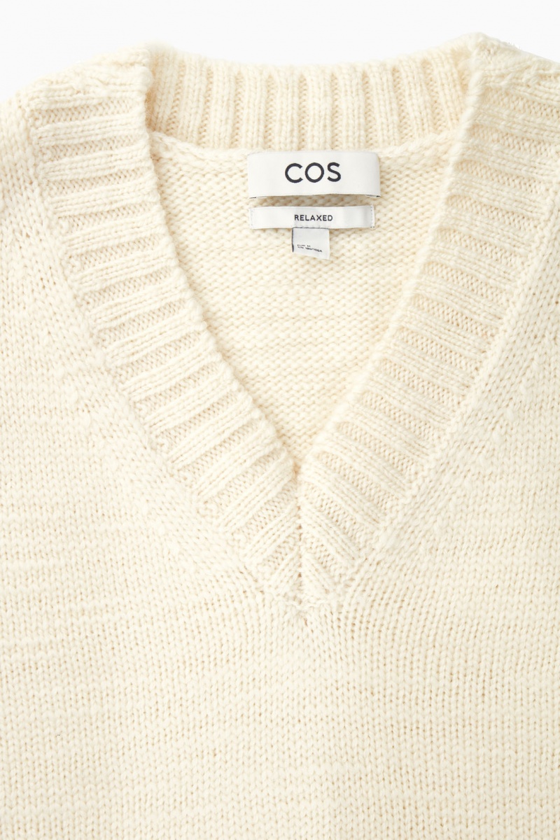 Men's COS V-Neck Wool Sweaters Cream NZ-72SCRQGYB