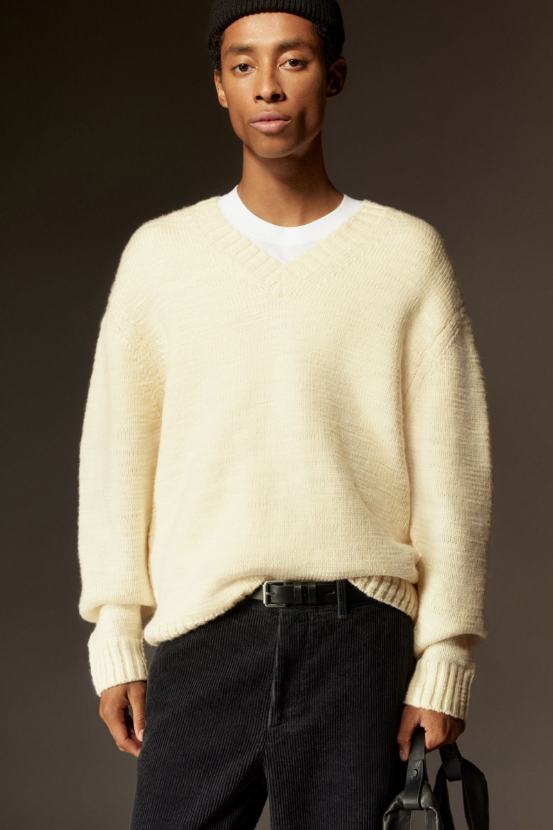 Men's COS V-Neck Wool Sweaters Cream NZ-72SCRQGYB