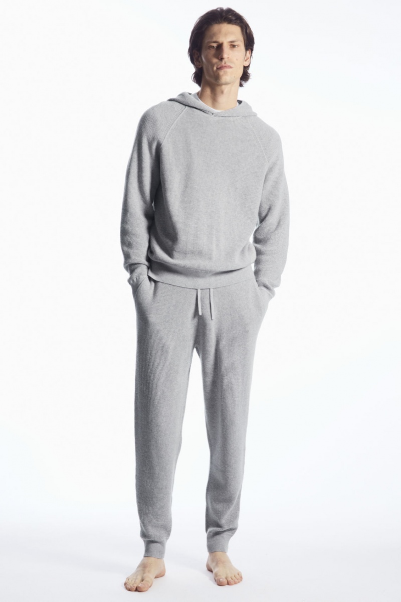 Men's COS Waffle-Knit Cashmere-Blend Hoodie Grey NZ-73TMXDGHN