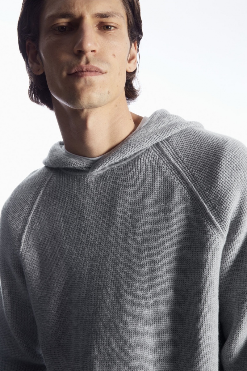 Men\'s COS Waffle-Knit Cashmere-Blend Hoodie Grey NZ-73TMXDGHN