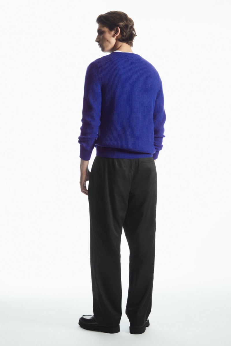 Men's COS Waffle-Knit Pure Cashmere Jumpers Light Blue NZ-10NYHDJWG