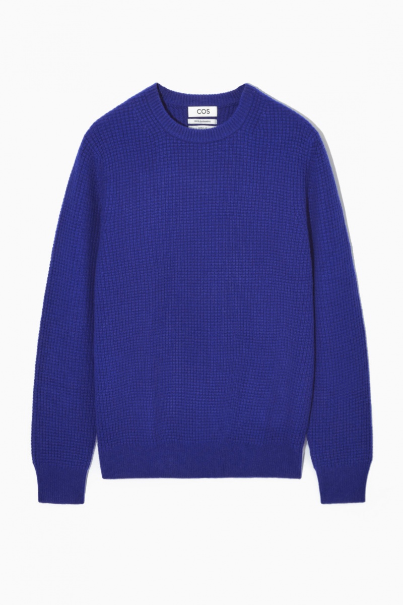 Men's COS Waffle-Knit Pure Cashmere Jumpers Light Blue NZ-10NYHDJWG