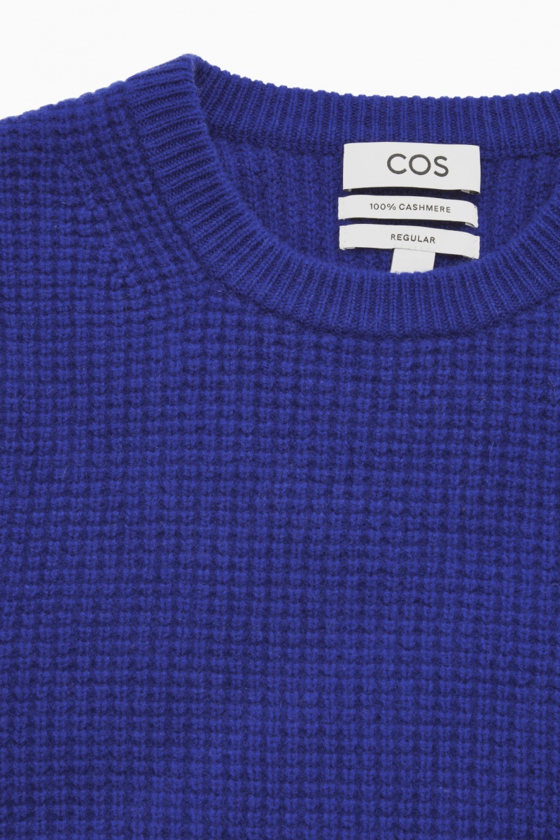 Men's COS Waffle-Knit Pure Cashmere Jumpers Light Blue NZ-10NYHDJWG
