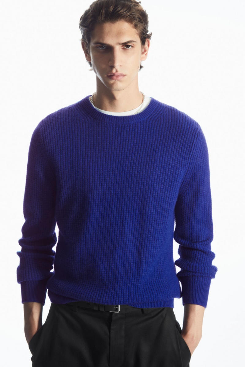 Men\'s COS Waffle-Knit Pure Cashmere Jumpers Light Blue NZ-10NYHDJWG