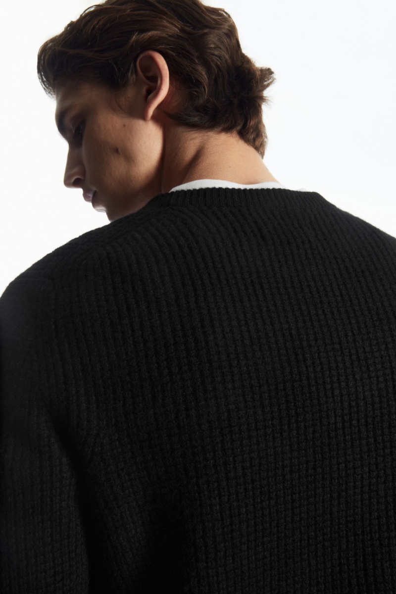 Men's COS Waffle-Knit Pure Cashmere Sweaters Black NZ-37PVEWAZS