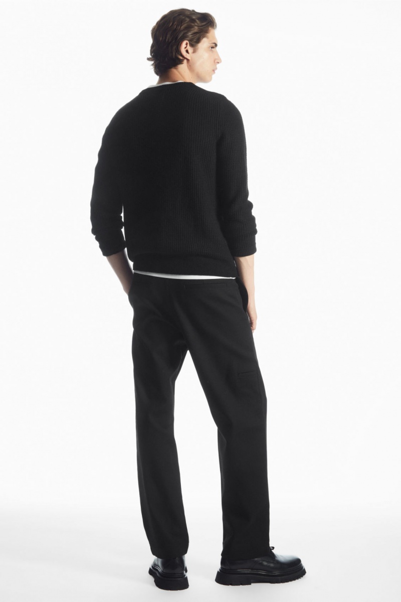 Men's COS Waffle-Knit Pure Cashmere Sweaters Black NZ-37PVEWAZS