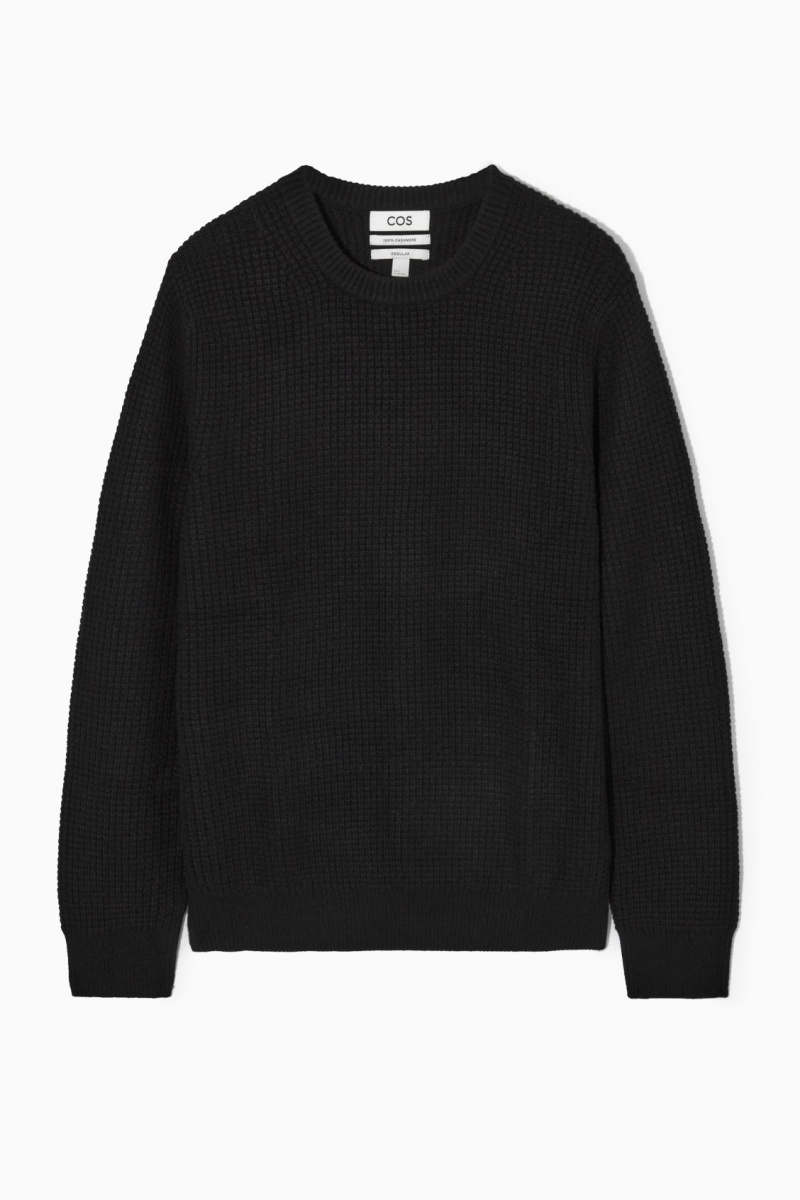 Men's COS Waffle-Knit Pure Cashmere Sweaters Black NZ-37PVEWAZS