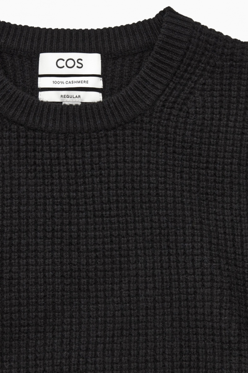 Men's COS Waffle-Knit Pure Cashmere Sweaters Black NZ-37PVEWAZS