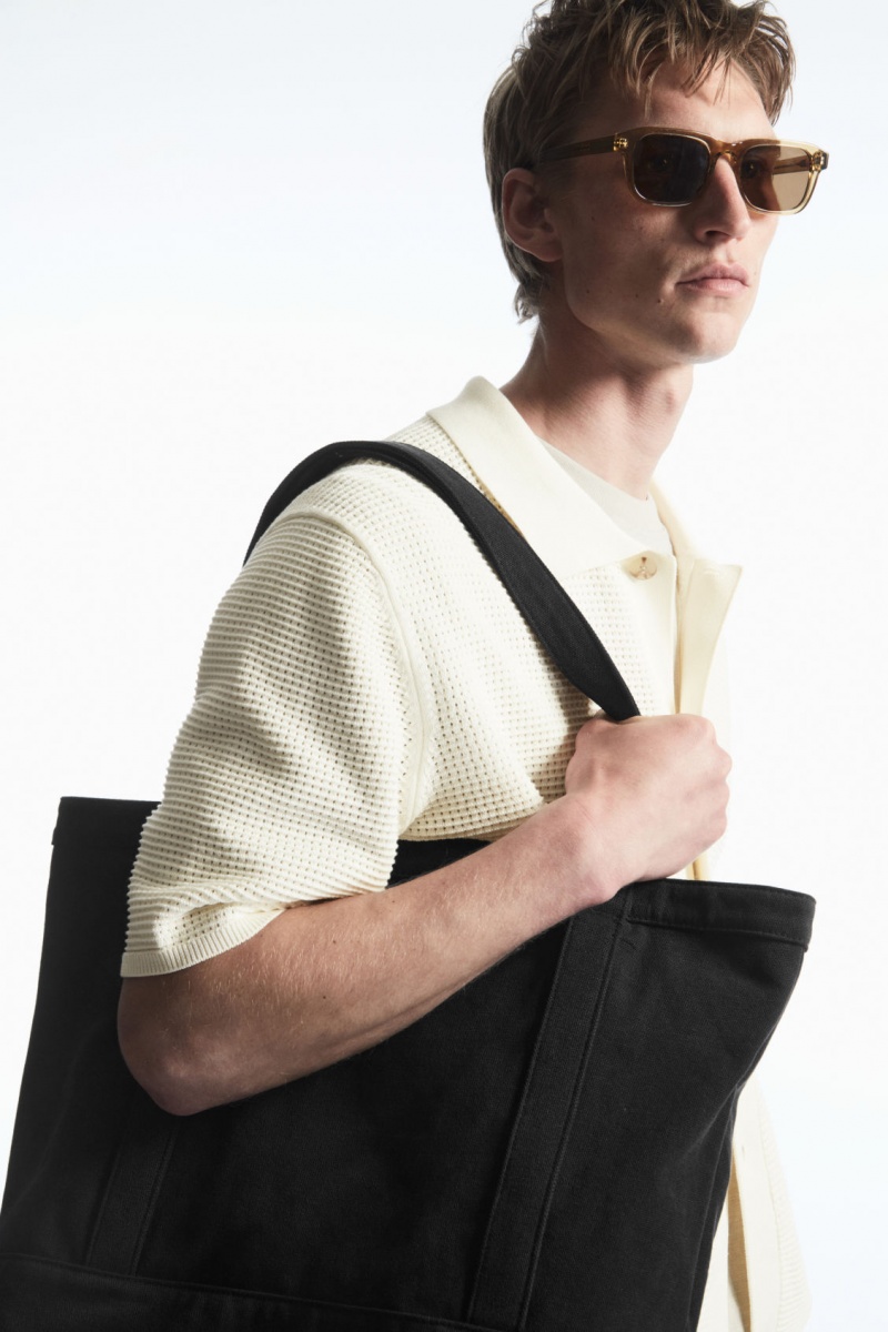 Men's COS Washed-Cotton Tote Bags Black NZ-16EJPDHLI