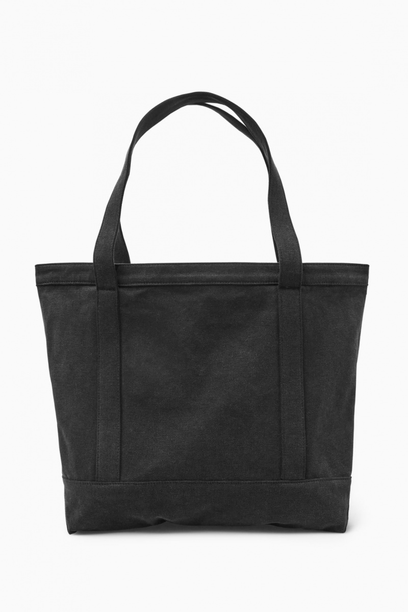 Men's COS Washed-Cotton Tote Bags Black NZ-64TCOWUPY