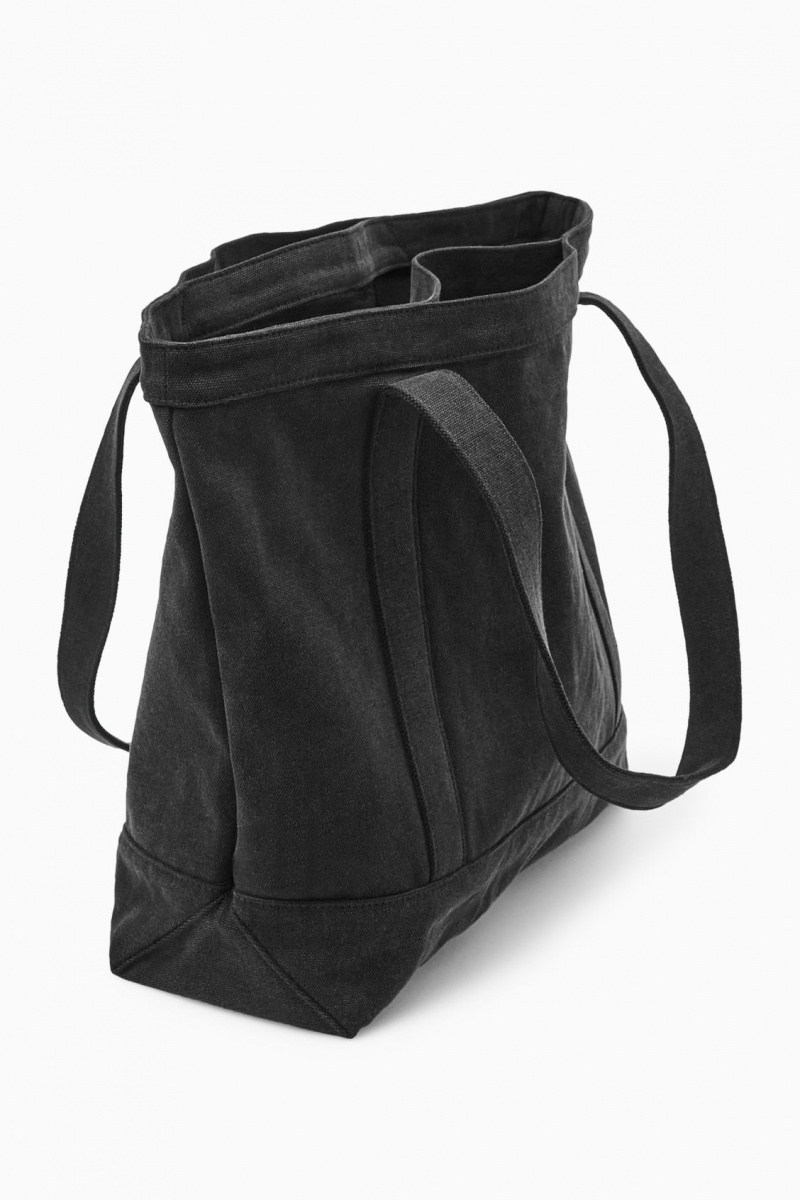 Men's COS Washed-Cotton Tote Bags Black NZ-64TCOWUPY