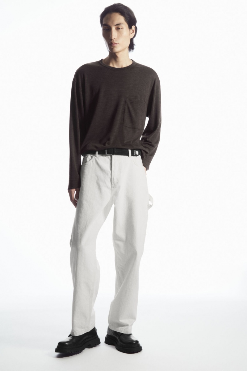 Men's COS Wool-Blend Long-Sleeved T-Shirt Dark Brown NZ-23CKHMUGD