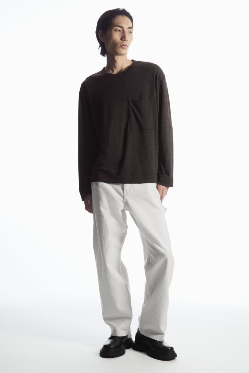 Men's COS Wool-Blend Long-Sleeved T-Shirt Dark Brown NZ-23CKHMUGD