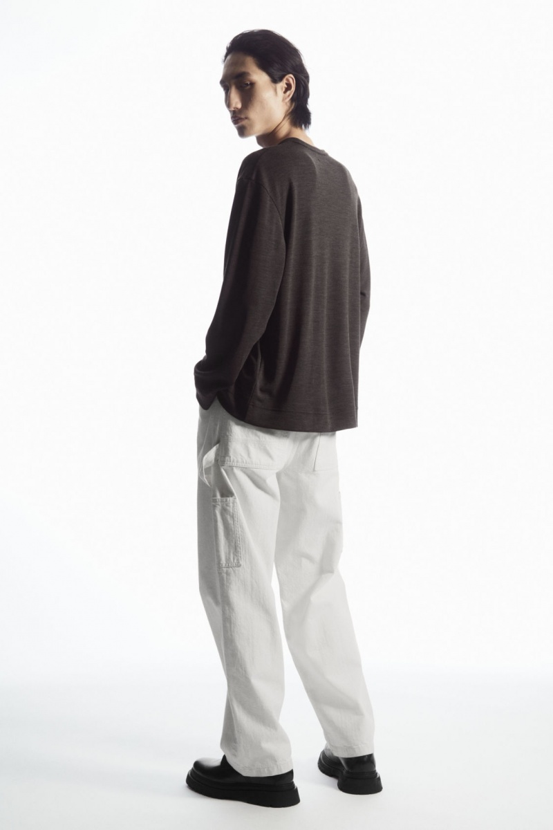 Men's COS Wool-Blend Long-Sleeved T-Shirt Dark Brown NZ-23CKHMUGD