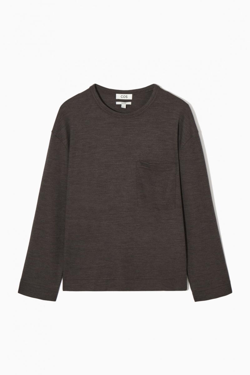 Men's COS Wool-Blend Long-Sleeved T-Shirt Dark Brown NZ-23CKHMUGD