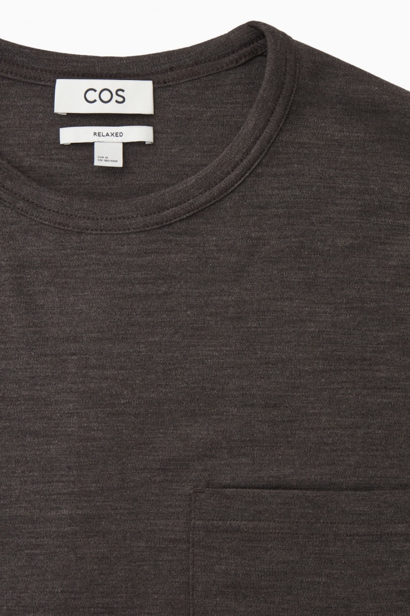 Men's COS Wool-Blend Long-Sleeved T-Shirt Dark Brown NZ-23CKHMUGD