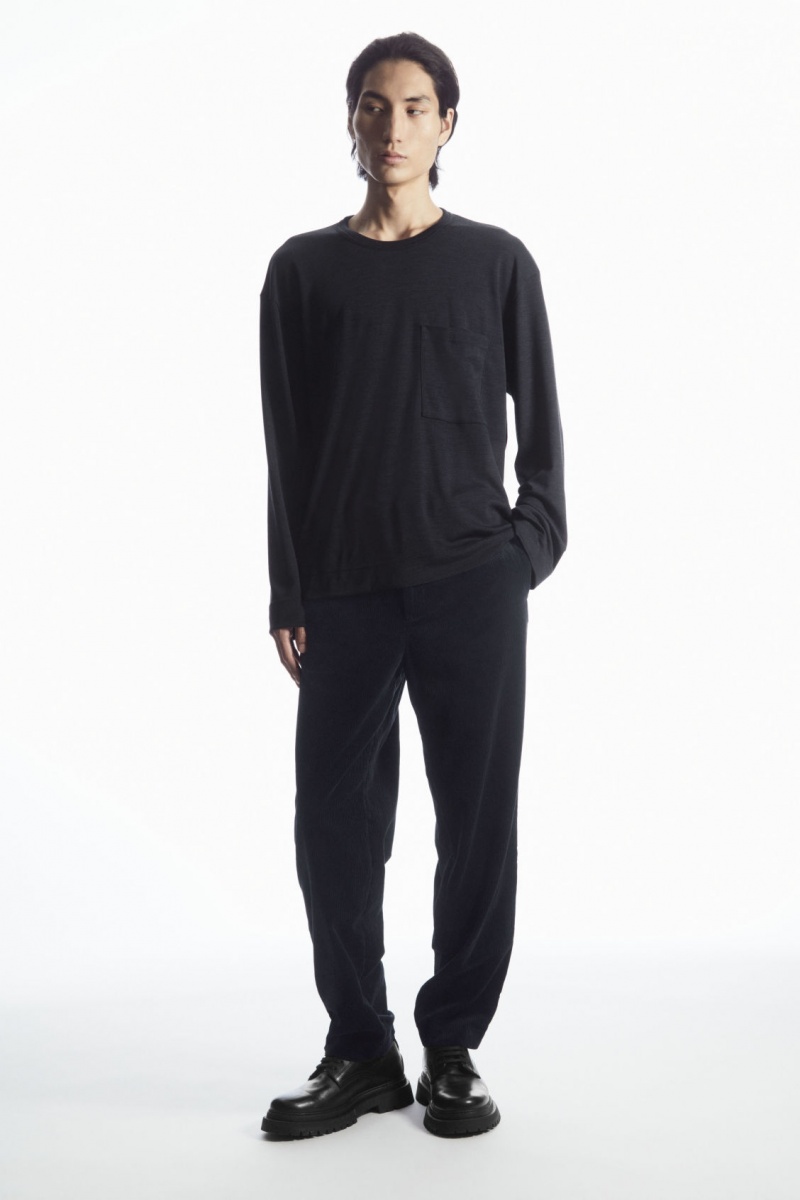 Men's COS Wool-Blend Long-Sleeved T-Shirt Navy NZ-92YHAMZWL