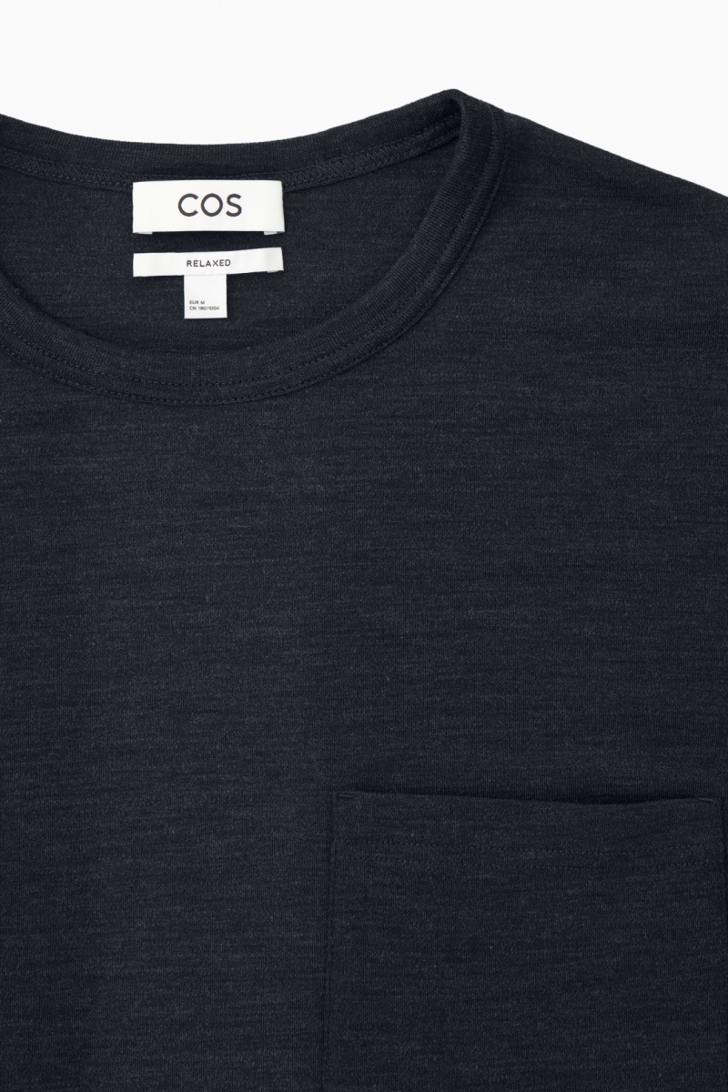 Men's COS Wool-Blend Long-Sleeved T-Shirt Navy NZ-92YHAMZWL