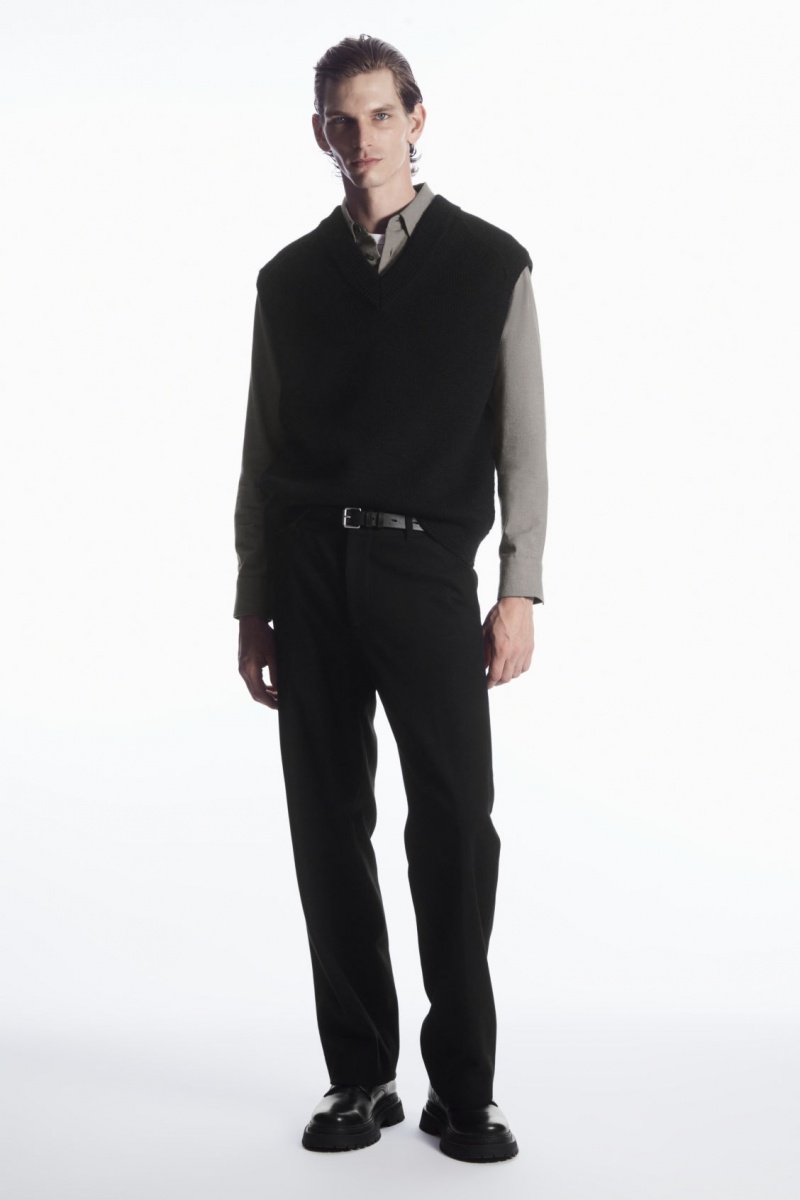 Men's COS Wool-Blend Relaxed Tailored Pants Black NZ-63DHKVIWG