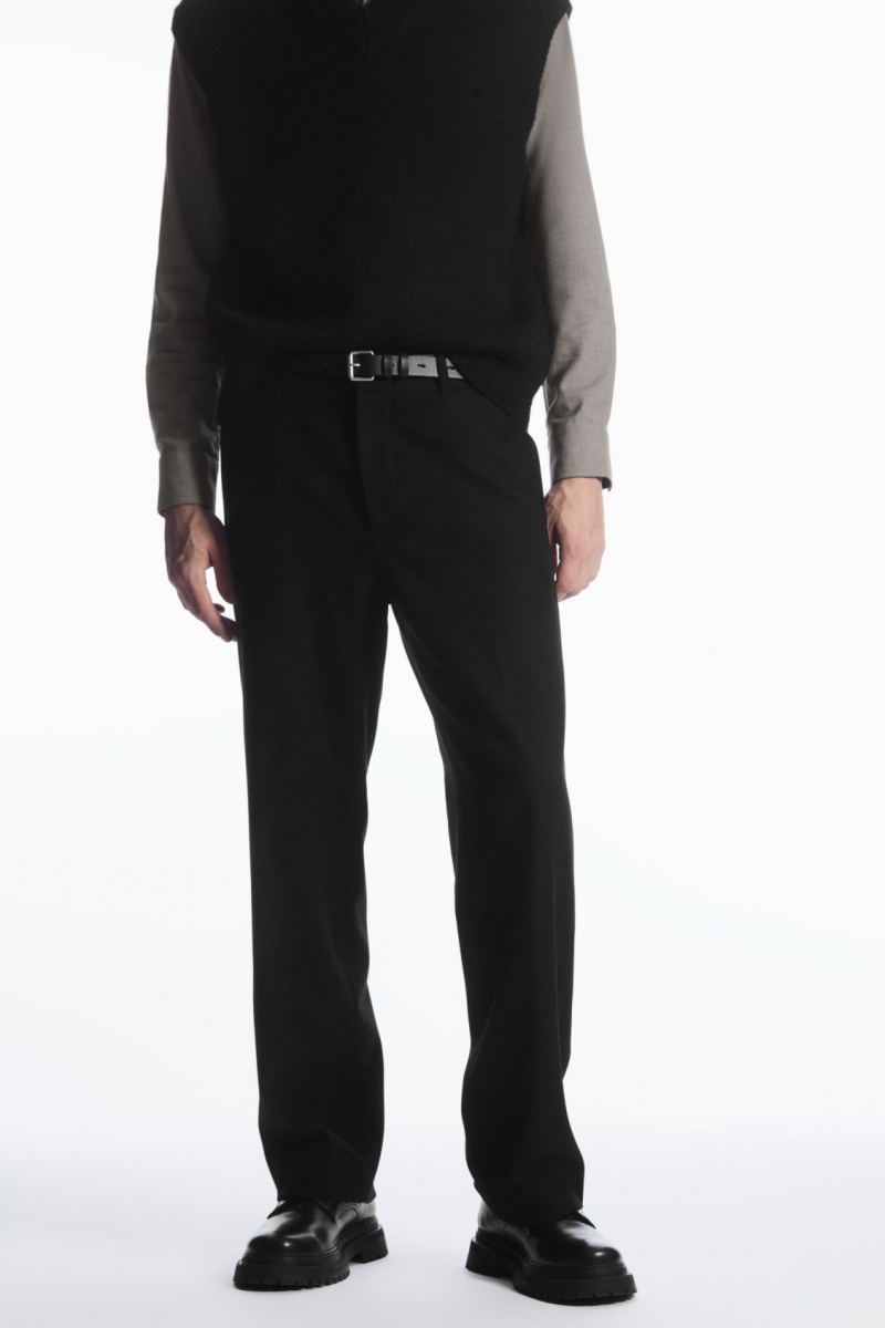 Men's COS Wool-Blend Relaxed Tailored Pants Black NZ-63DHKVIWG
