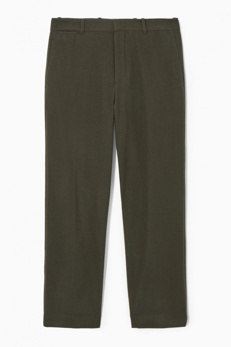 Men's COS Wool-Blend Relaxed Tailored Trousers Dark Green NZ-18XNGQZSB
