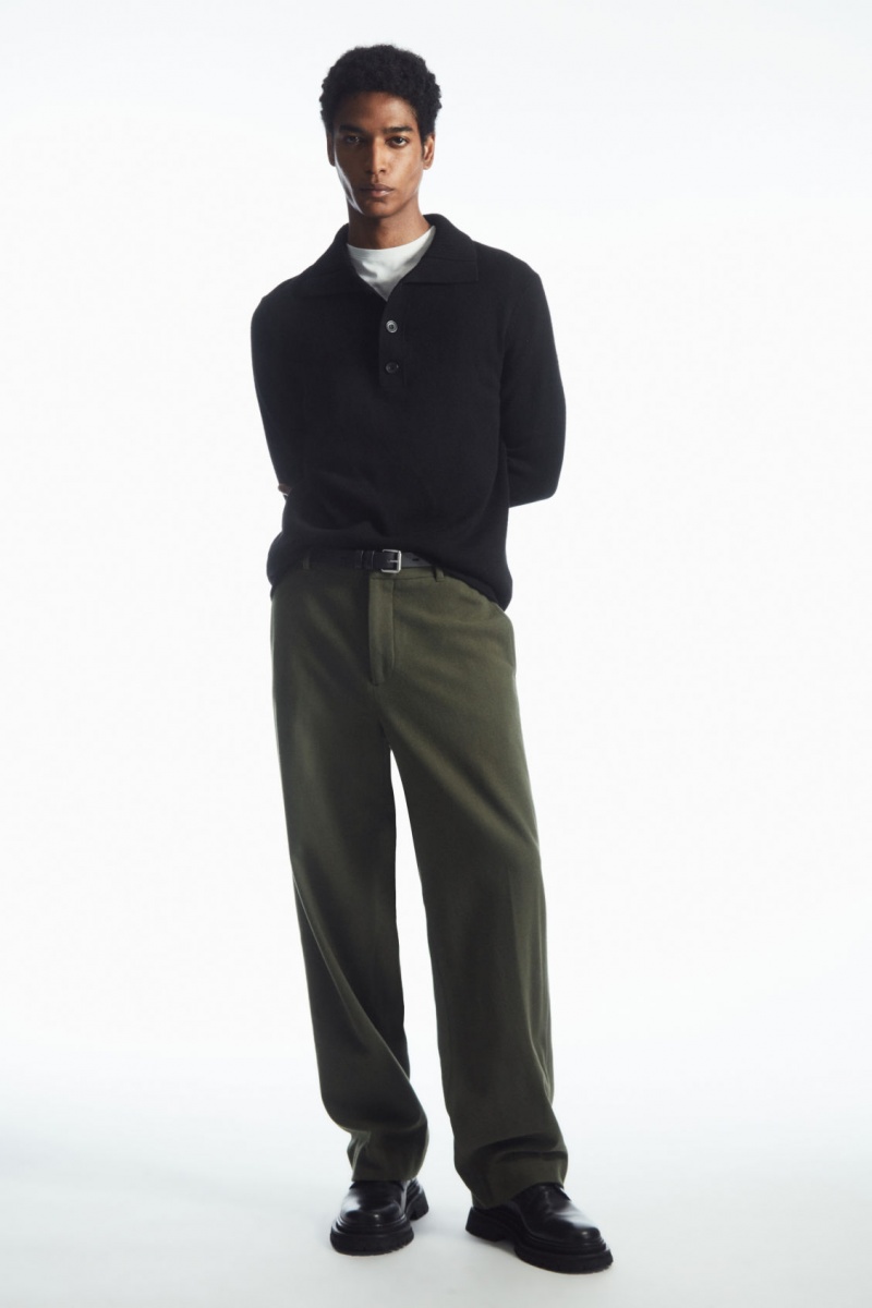 Men\'s COS Wool-Blend Relaxed Tailored Trousers Dark Green NZ-18XNGQZSB