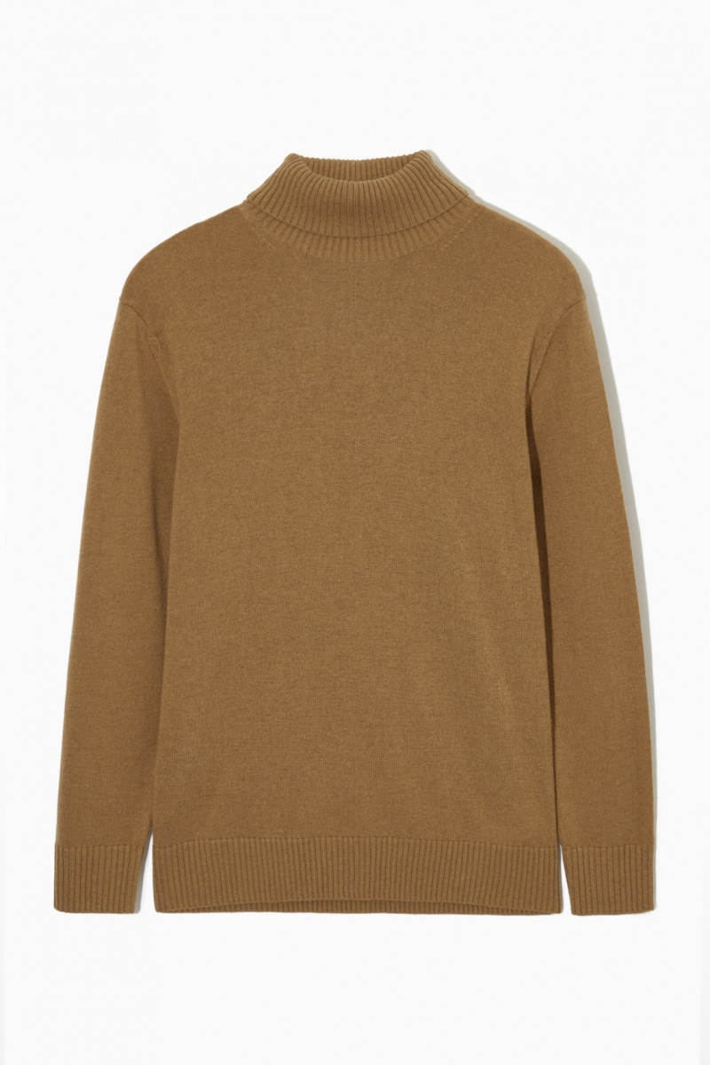 Men\'s COS Wool-Cashmere Turtleneck Sweaters Dark Beige NZ-16SDFBAJQ