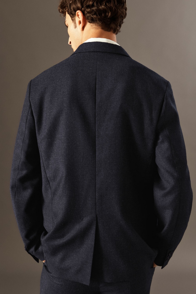 Men's COS Wool-Flannel Regular Blazer Navy NZ-68JRVBFES
