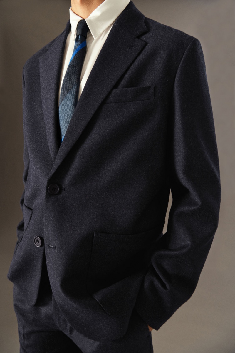 Men's COS Wool-Flannel Regular Blazer Navy NZ-68JRVBFES
