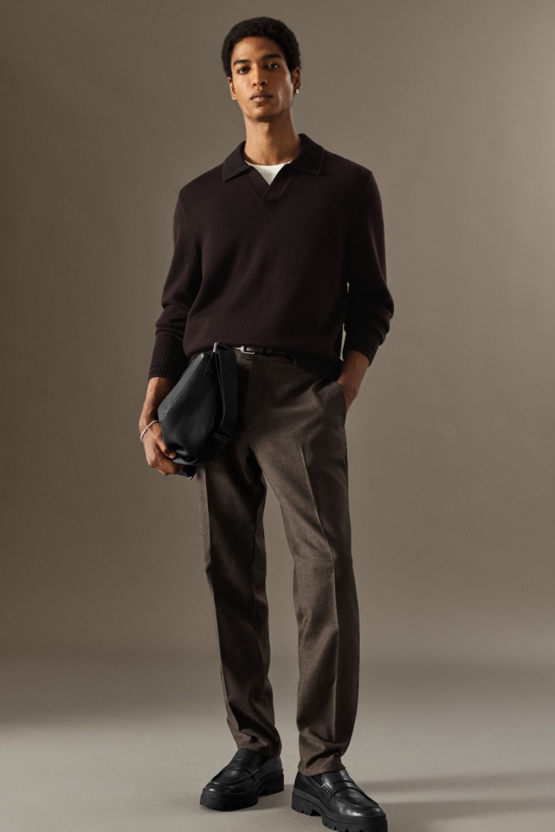 Men's COS Wool-Flannel Straight Pants Dark Brown NZ-16ZJNXDRU