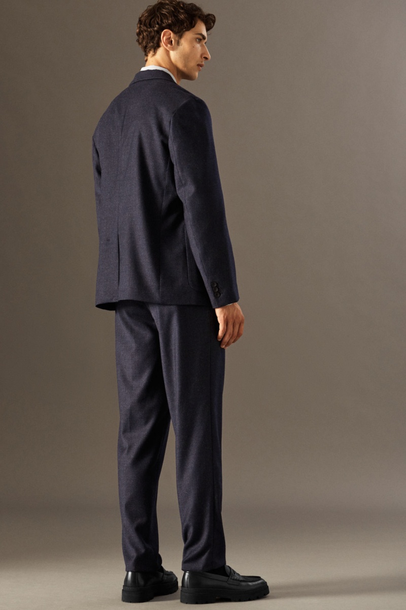 Men's COS Wool-Flannel Straight Pants Navy NZ-30WTKMCLI