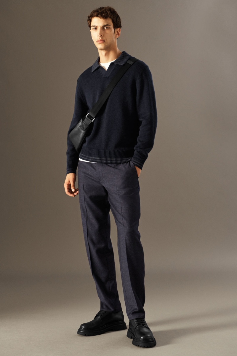 Men's COS Wool-Flannel Straight Pants Navy NZ-30WTKMCLI