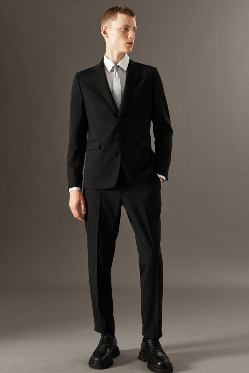 Men's COS Wool-Hopsack Slim Blazer Black NZ-60QXKJGWY